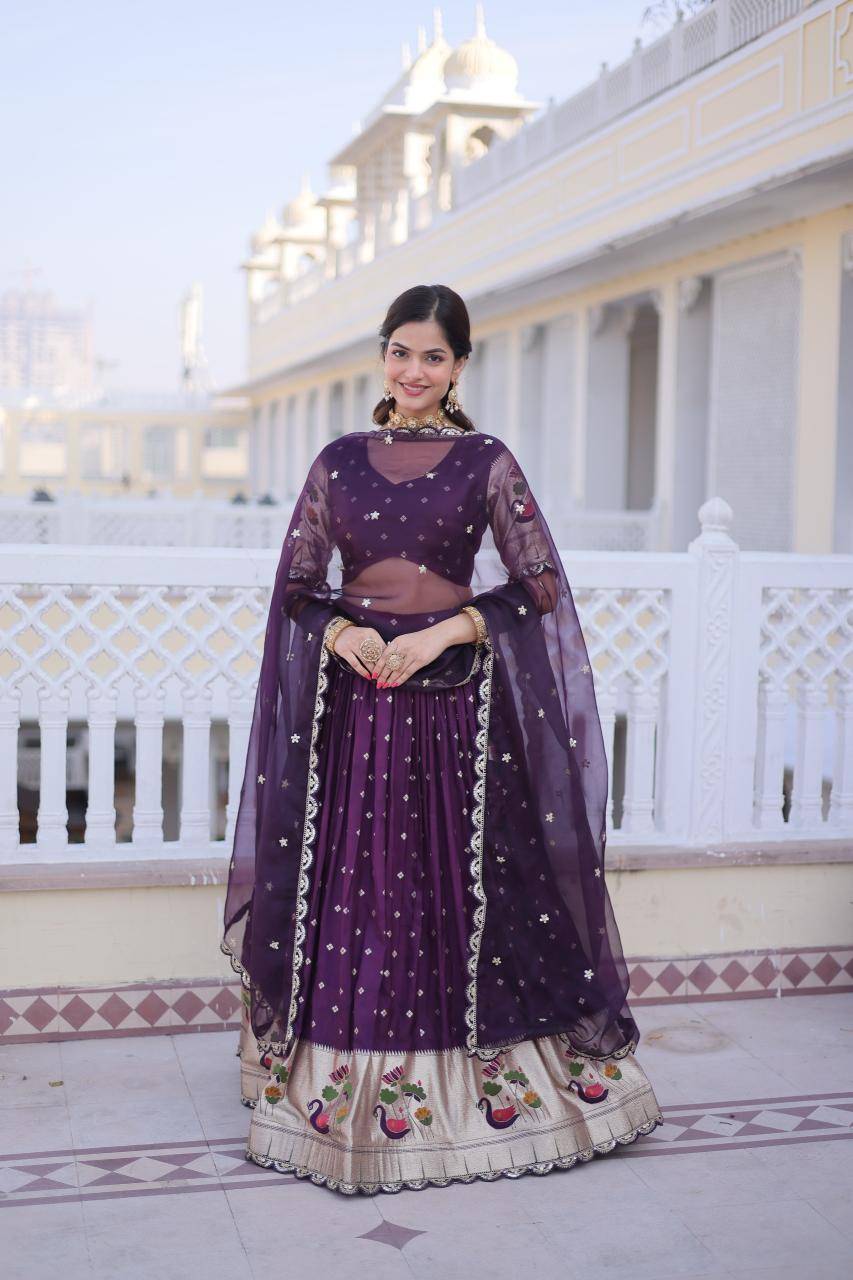 LW-7162 Dola silk Purple Traditional lehenga choli wholesalers